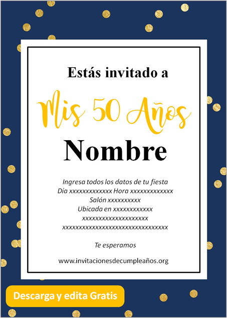 Plantillas de invitaciones para cumpleaños de 50 años gratuitas